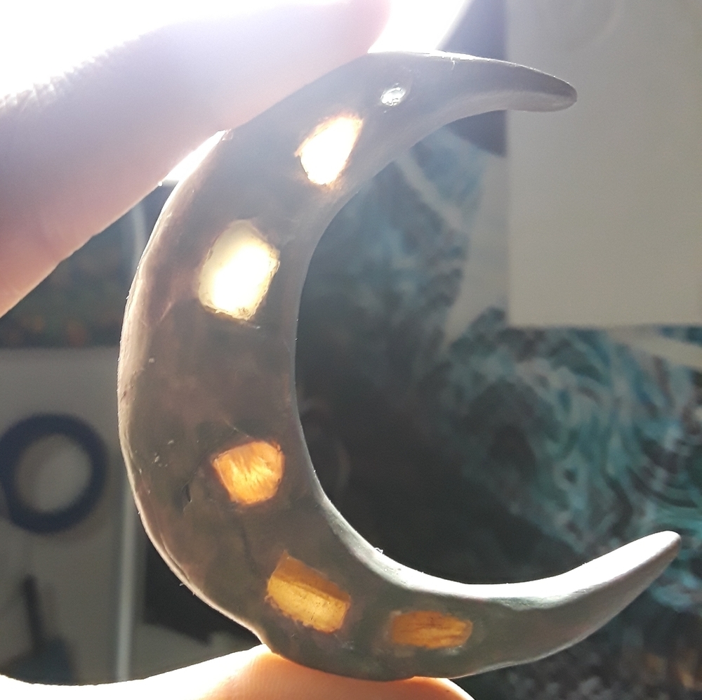 Handmade moon pendant with genuine peach moonstone